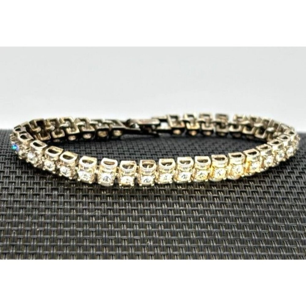 Vintage Avon Rhinestone and Silver Tone Tennis Bracelet, Signed "Avon" and "SO""